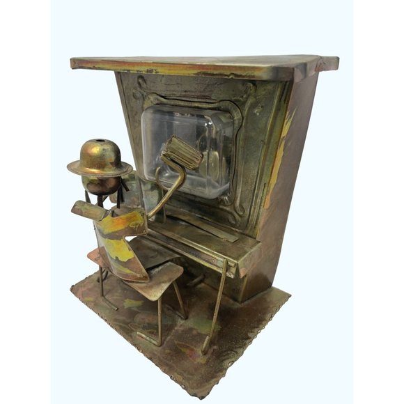 Entertainer Music Box Metal Vintage Piano Player Copper - Picture 7 of 7